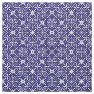 Art Deco Blue en White, Abstract vertakt patroon  Stof