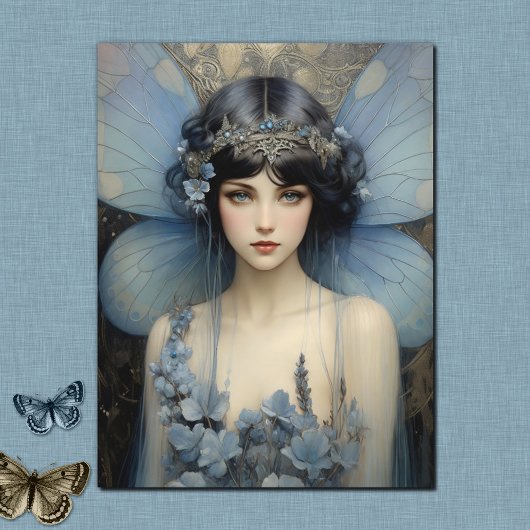 Art Deco Blue Fairy - Fairy Art Briefkaart