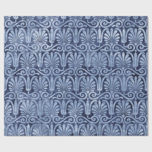 Art Deco Blue Fans en Scroll Work Cadeaupapier (Vlak)