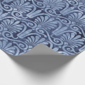 Art Deco Blue Fans en Scroll Work Cadeaupapier (Hoek)