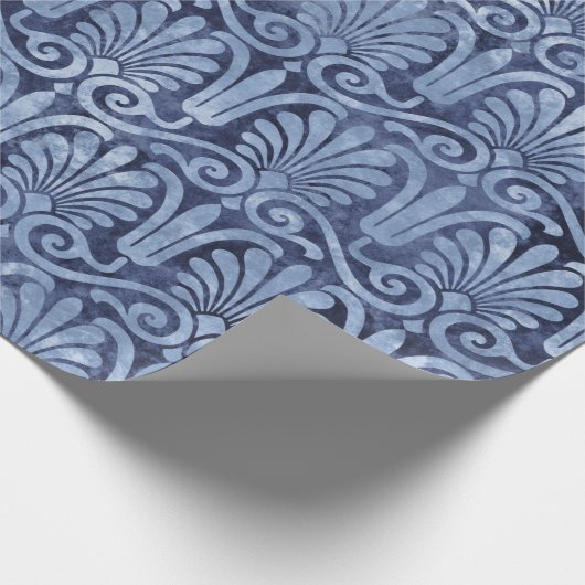 Art Deco Blue Fans en Scroll Work Cadeaupapier (Hoek)
