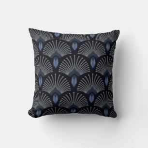 Art Deco Blue Feather/Fan Design Sierkussen