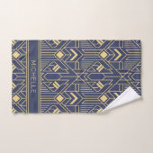 Art Deco Blue Gold Geometric Persoonlijke naam Bad Handdoek (Handdoek)