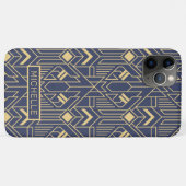 Art Deco Blue Gold Geometric Persoonlijke naam Case-Mate iPhone Case (Achterkant (horizontaal))