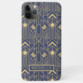 Art Deco Blue Gold Geometric Persoonlijke naam Case-Mate iPhone Case (Achterkant)