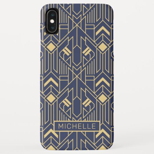 Art Deco Blue Gold Geometric Persoonlijke naam Case-Mate iPhone Case (Achterkant)