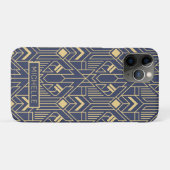 Art Deco Blue Gold Geometric Persoonlijke naam Case-Mate iPhone Case (Achterkant (horizontaal))