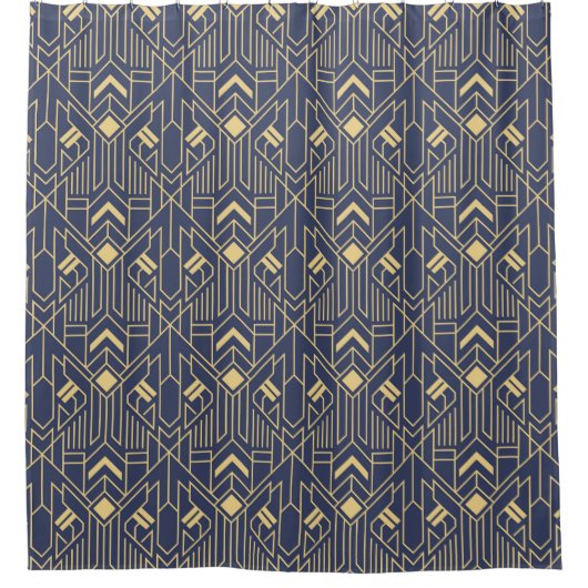 Art Deco Blue Gold geometrisch Douchegordijn (Voorkant)
