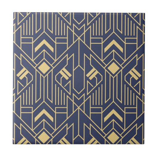 Art Deco Blue Gold geometrisch Tegeltje (Voorkant)