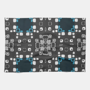 Art Deco Blue, Grey Floral Swirl Retro Abstract Theedoek