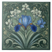  Art Deco Blue Iris Bloom Floral Motifs Botanical Tegeltje (Voorkant)