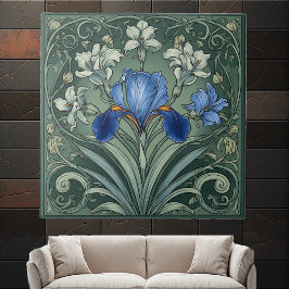  Art Deco Blue Iris Bloom Floral Motifs Botanical Tegeltje