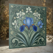 Art Deco Blue Iris Bloom Floral Motifs Botanical Tegeltje