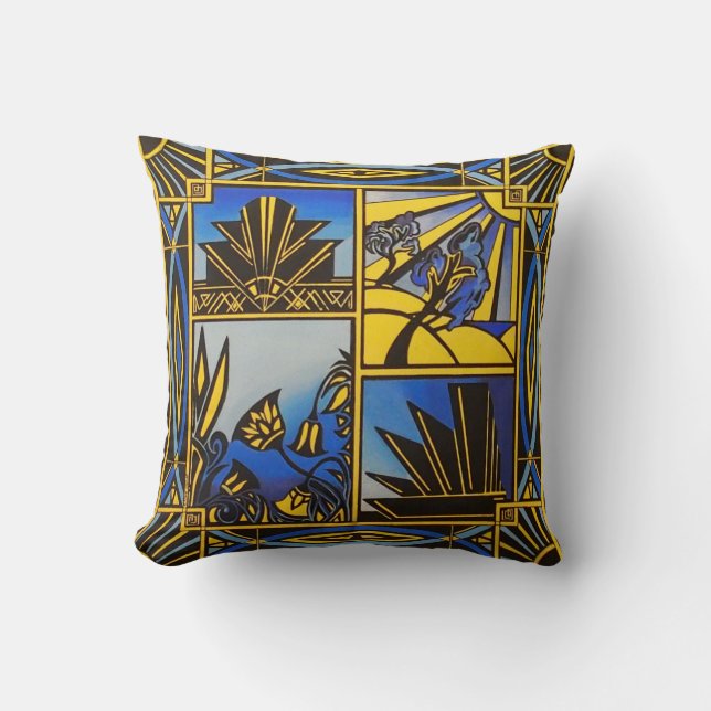 Art Deco Blue-kussen Kussen (Voorkant)