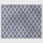 Art Deco Blue Navy Silver Grey Scales Seashells Cadeaupapier (Vlak)