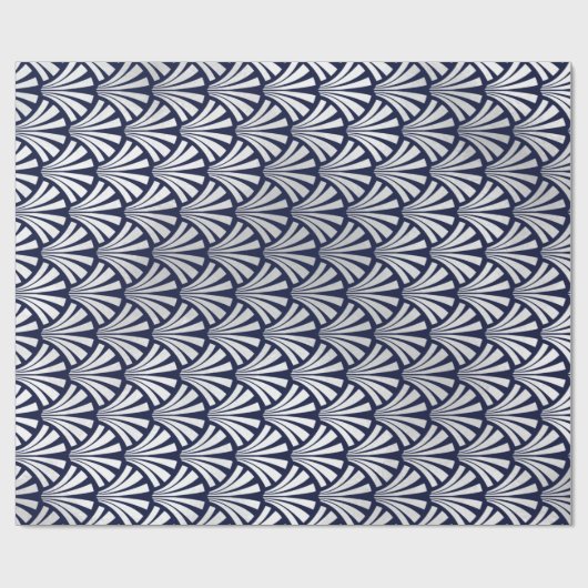 Art Deco Blue Navy Silver Grey Scales Seashells Cadeaupapier (Vlak)