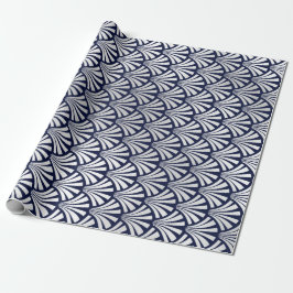 Art Deco Blue Navy Silver Grey Scales Seashells Cadeaupapier