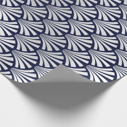 Art Deco Blue Navy Silver Grey Scales Seashells Cadeaupapier (Hoek)