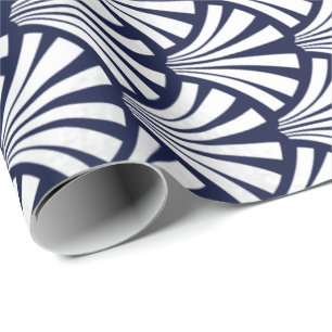 Art Deco Blue Navy Silver Grey Scales Seashells Cadeaupapier