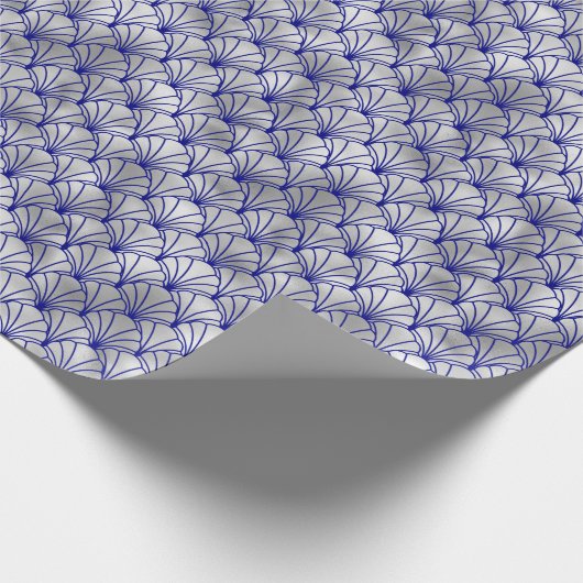 Art Deco Blue Silver Fan Shell Cadeaupapier (Hoek)