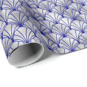 Art Deco Blue Silver Fan Shell Cadeaupapier (Rol Hoek)