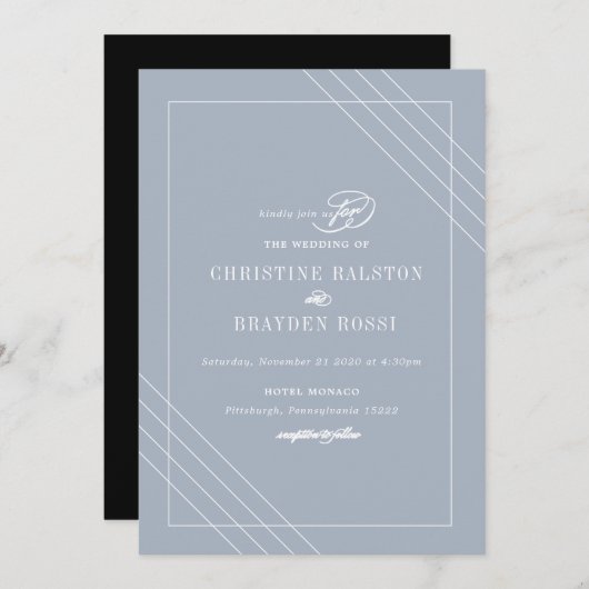 Art Deco Blue White Wedding Invitation Kaart (Voorkant / Achterkant)