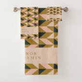 Art Deco Blush Gold Black Weddenschap Aangepast Bad Handdoek (Insitu)