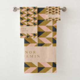 Art Deco Blush Gold Black Weddenschap Aangepast Bad Handdoek