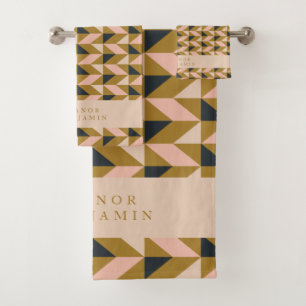 Art Deco Blush Gold Black Weddenschap Aangepast Bad Handdoek