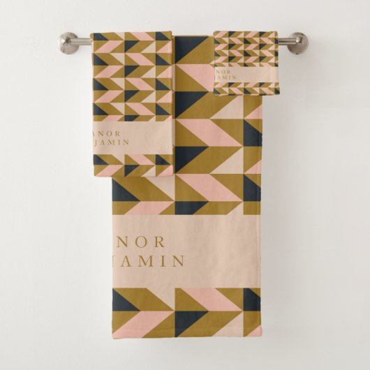 Art Deco Blush Gold Black Weddenschap Aangepast Bad Handdoek (Insitu)