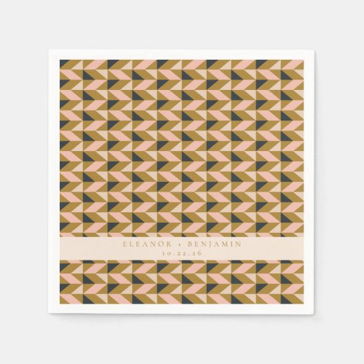 Art Deco Blush Gold Black Weddenschap Aangepast Servet (Voorkant)