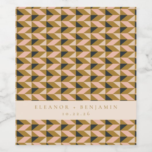  Art Deco Blush Gold Black Weddenschap Aangepast Wijn Etiket (Enkel label)