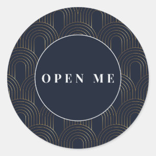 Art Deco Bogen   Elegante "Open Me" Ronde Sticker