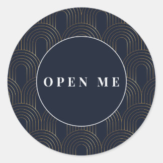 Art Deco Bogen | Elegante "Open Me" Ronde Sticker