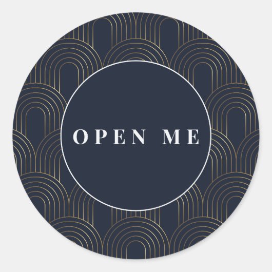 Art Deco Bogen | Elegante "Open Me" Ronde Sticker (Voorkant)