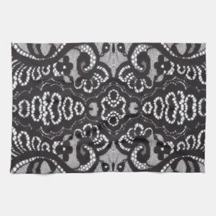 Art Deco Boheemse Chic bloemengotische zwarte kant Theedoek
