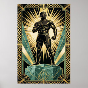 Art Deco Boksersporter Kampioen Goud Teal Poster