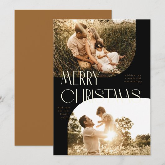 Art Deco Boog 2-foto Prettig Kerstmis Fotokaart Kaart (Voorkant / Achterkant)