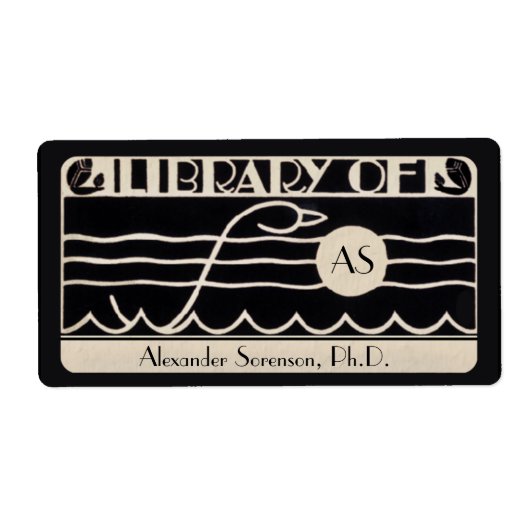 Art Deco Bookplate Gepersonaliseerd Monogram Etiket (Voorkant)