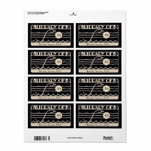  Art Deco Bookplate Gepersonaliseerd Monogram Etiket (Full Sheet)