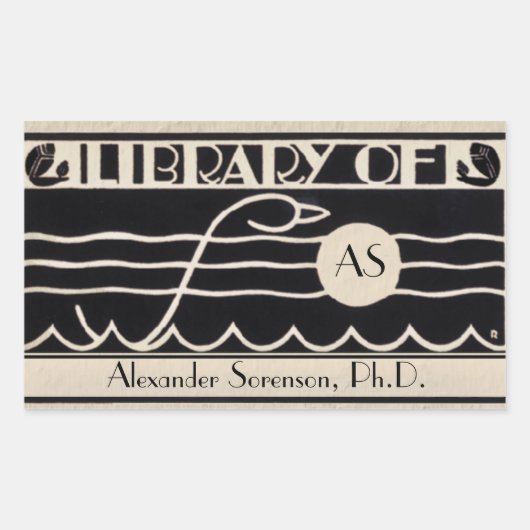  Art Deco Bookplate Gepersonaliseerd Monogram Rechthoekige Sticker (Voorkant)