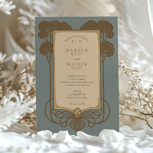 Art Deco Boom & Scrollwork Huwelijk Kaart