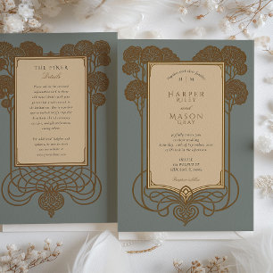 Art Deco Boom & Scrollwork Huwelijk Kaart