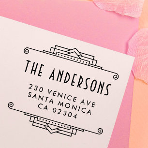 Art Deco Border Aangepaste familienaam Terug Adres Rubberstempel
