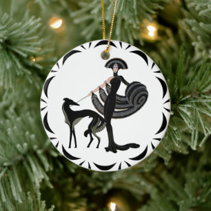 Art Deco Borzoi Ceramic Ornament