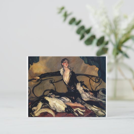 Art Deco Borzoi en Lady Lounging Briefkaart (Staand voorkant)