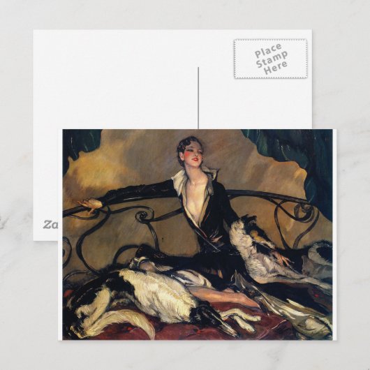 Art Deco Borzoi en Lady Lounging Briefkaart (Voorkant / Achterkant)