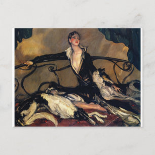 Art Deco Borzoi en Lady Lounging Briefkaart