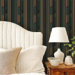 Art Deco bosgroene en gouden geometrische figuren Behang<br><div class="desc">Verhef je interieurs met dit Art Deco olijfgroen en gouden geometrisch afneembaar behang. Met strakke, verticale lijnen en hoekige geometrische vormen in rijk olijfgroen, zwart en metaalachtig goud straalt dit behang tijdloze verfijning uit. Ideaal voor het creëren van een glamoureuze accentmuur, het updaten van een kantoor of het toevoegen van...</div>