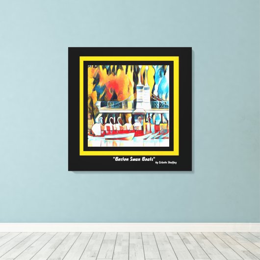 Art Deco Boston Swan Boats Canvas Afdruk (Insitu (Houten vloer))